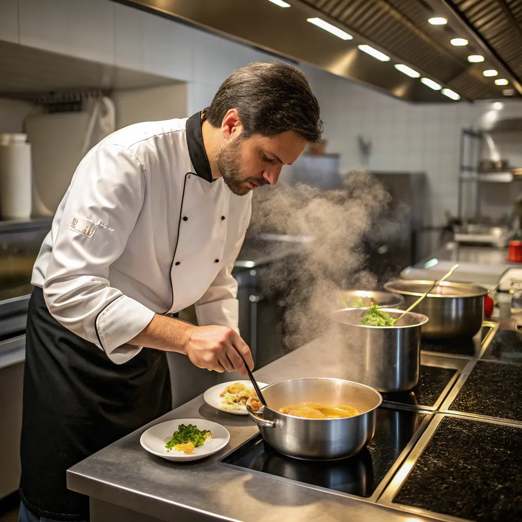 Chef preparing soup