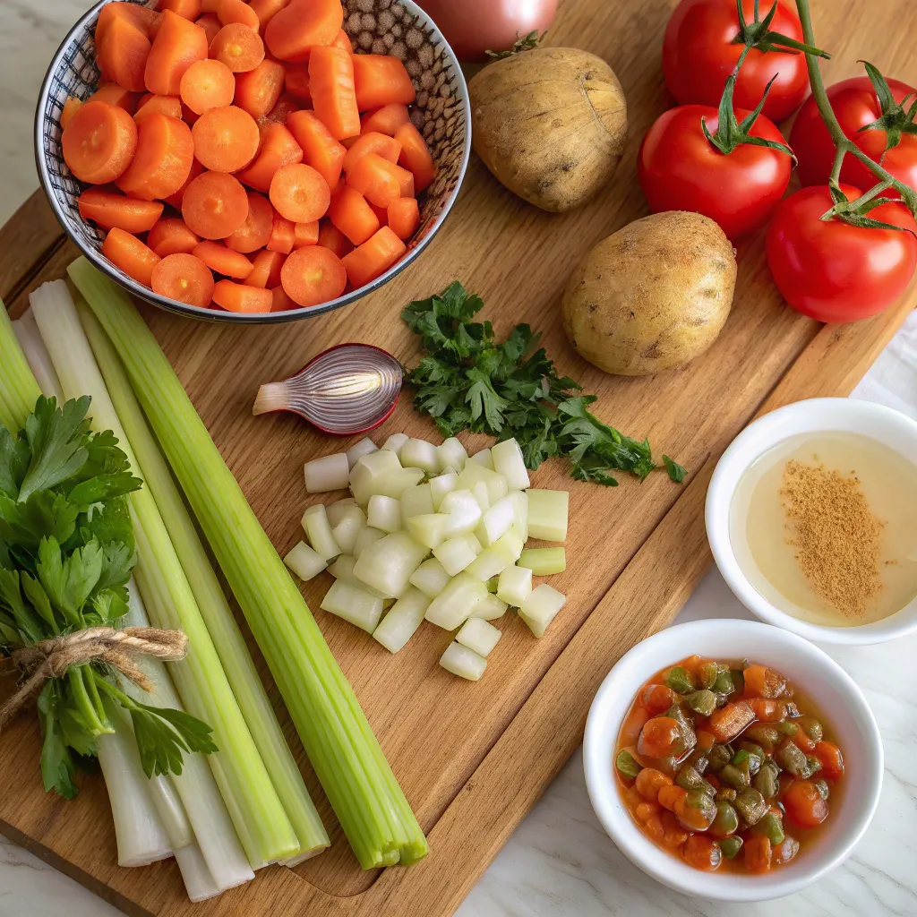 Assorted soup ingredients